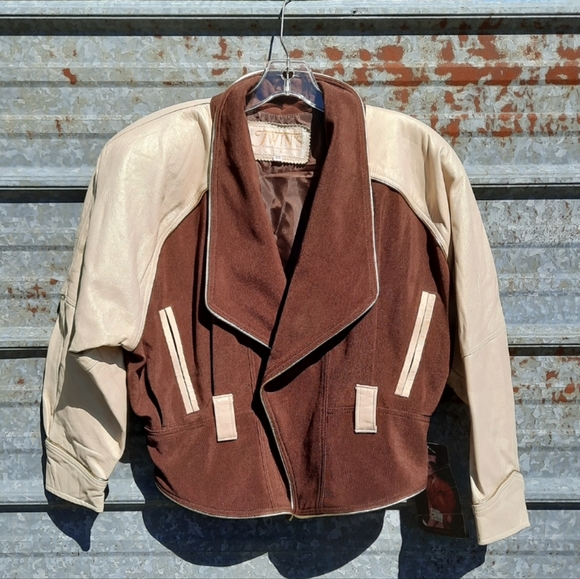 VINTAGE 80's Shimmery Two Toned Leather Jacket NWT - Picture 10 of 16